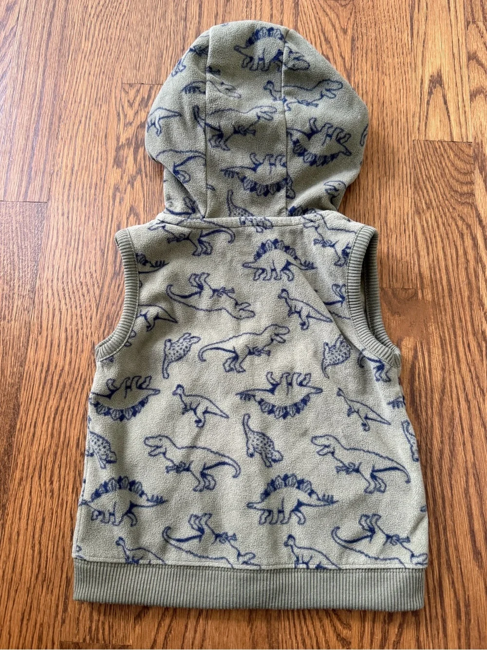 Carter's Olive Green and Navy Hooded Fleece Dinosaur Vest, size 18M